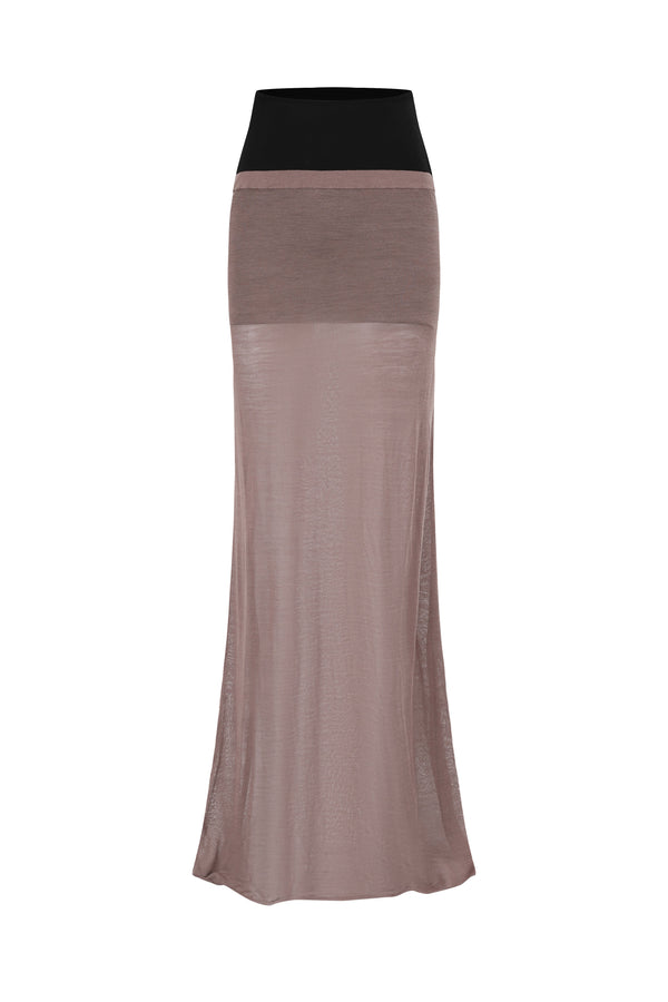 SWAYING/KNIT silk contrast fake two-piece long skirt SW24SS3B18 brown PS80